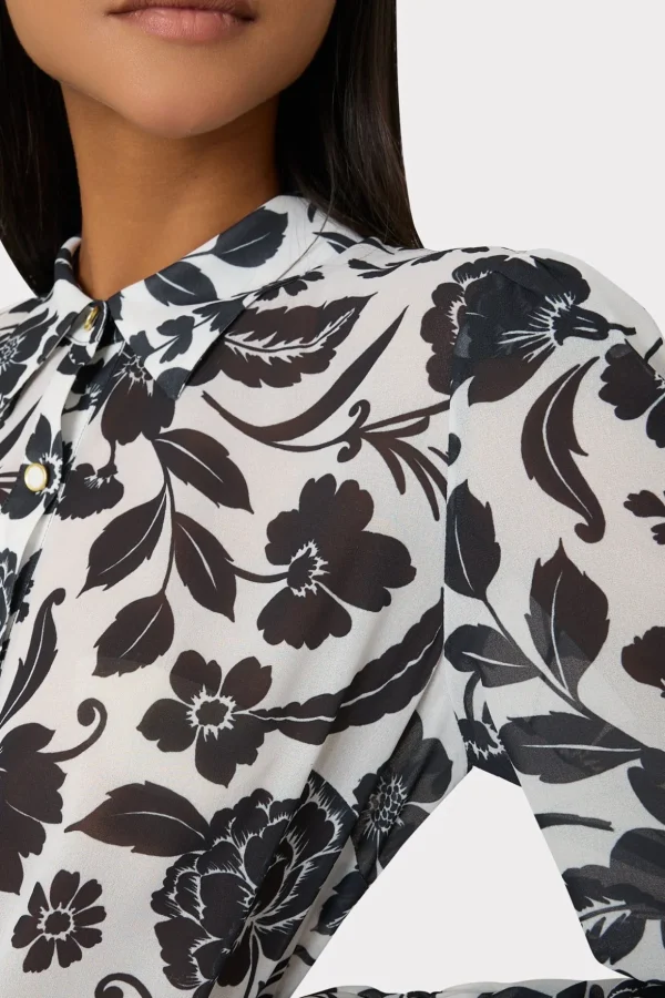 Tops-MILLY Lacey Petals In Bloom Blouse Black Multi