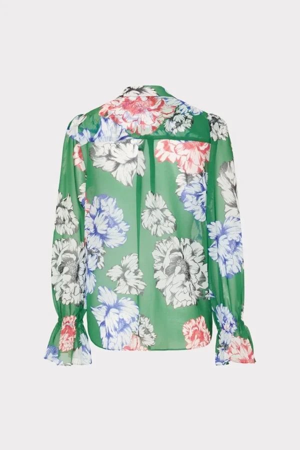 Tops-MILLY Lacey Petals In Bloom Blouse Green Multi