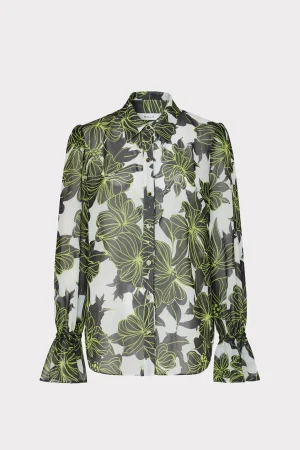 Tops-MILLY Lacey Sea Of Petals Top Chartreuse/Black
