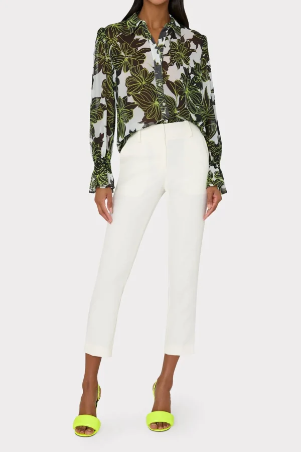 Tops-MILLY Lacey Sea Of Petals Top Chartreuse/Black