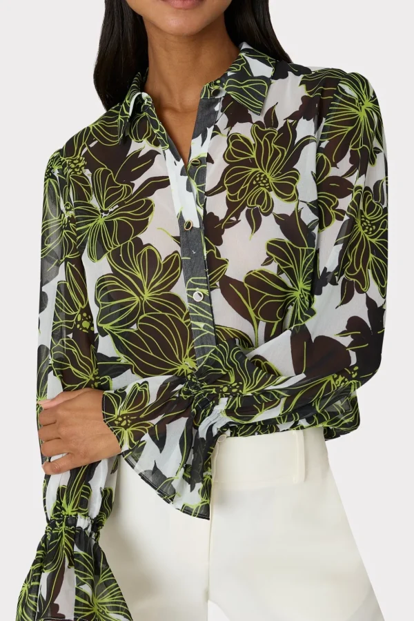 lacey_sea_of_petals_top_2.webp Jumpsuits & Rompers-MILLY Lacey Sea Of Petals Top Chartreuse/Black
