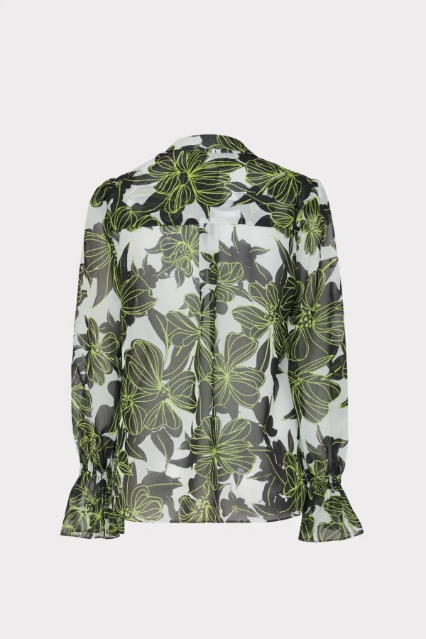 Tops-MILLY Lacey Sea Of Petals Top Chartreuse/Black