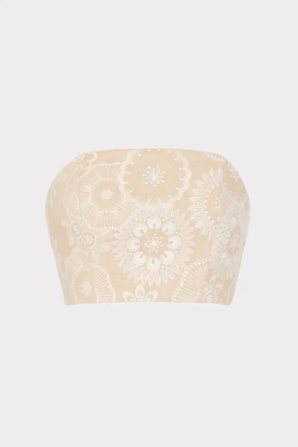 Matching Sets-MILLY Linen Embroidered Crop Top Natural/Ecru