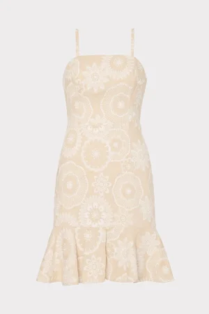 Day Dresses-MILLY Linen Embroidered Dress Natural/Ecru