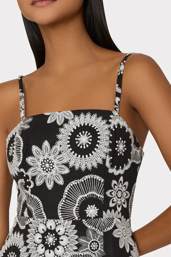 Sundresses-MILLY Linen Embroidered Dress Black/White
