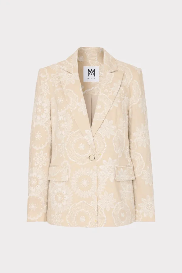 Coats & Jackets-MILLY Linen Embroidered Jacket Natural/Ecru