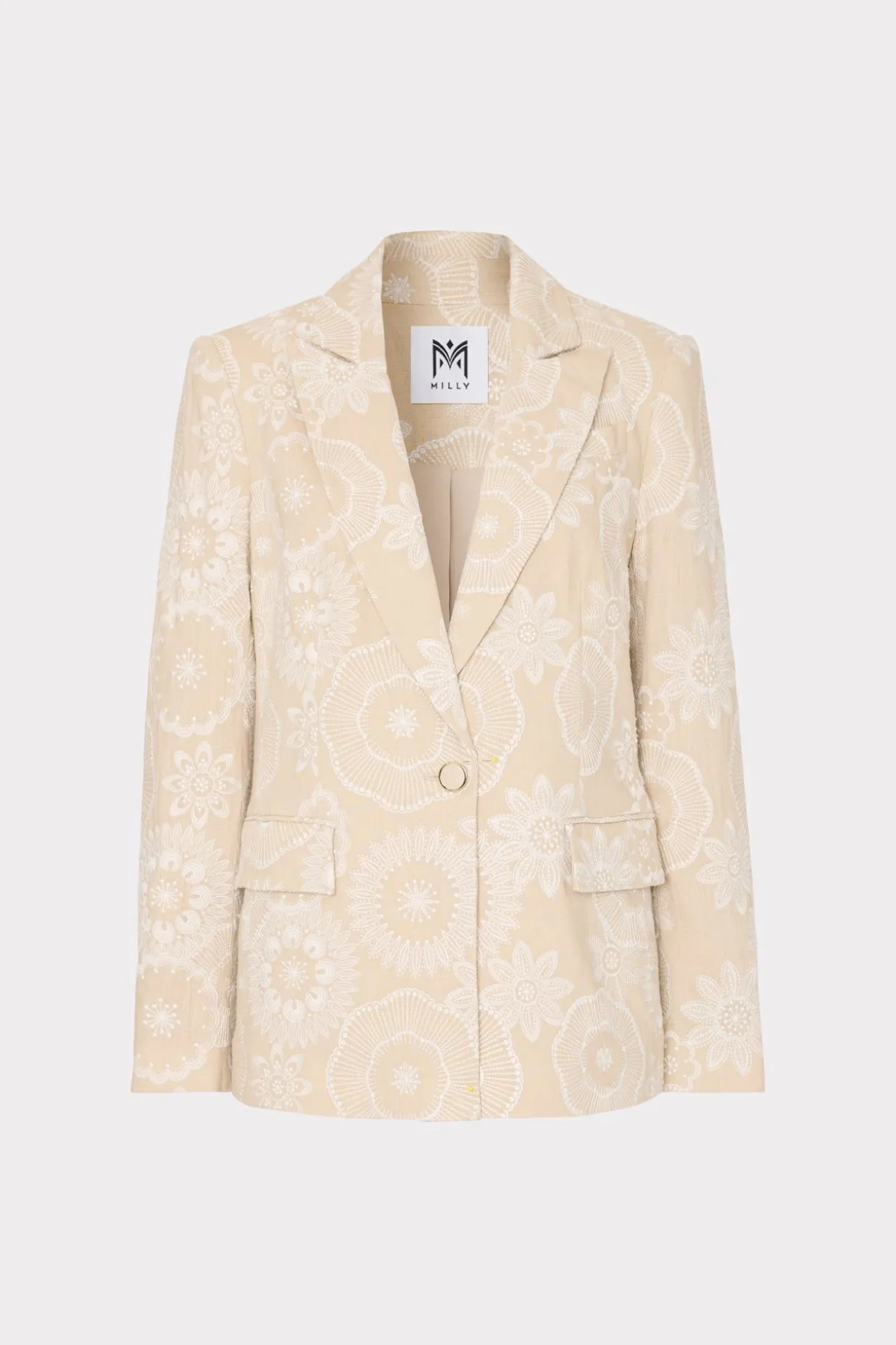 Coats & Jackets-MILLY Linen Embroidered Jacket Natural/Ecru