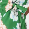Cocktail Dresses-MILLY Liora Petals In Bloom Pleated Dress Green Multi