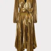 Maxi Dresses-MILLY Liora Pleated Lame Dress Gold