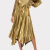 Maxi Dresses-MILLY Liora Pleated Lame Dress Gold