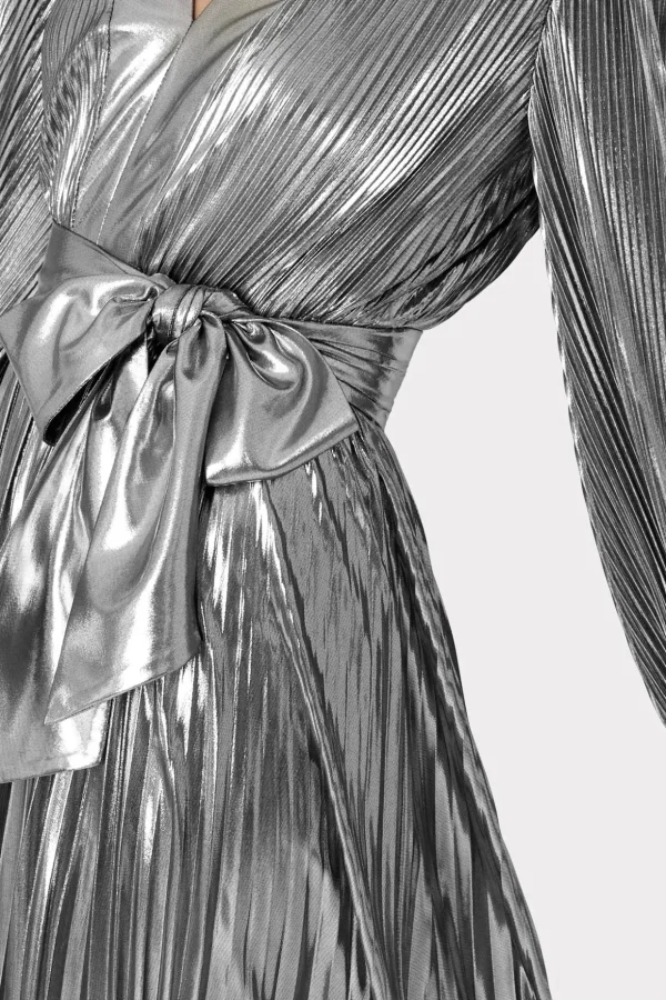 liora_pleated_lame_dress_2.webp Maxi Dresses-MILLY Liora Pleated Lame Dress Silver