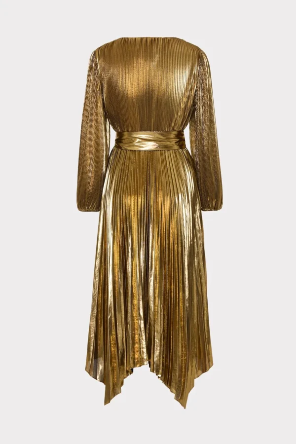 Maxi Dresses-MILLY Liora Pleated Lame Dress Gold