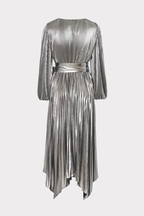 liora_pleated_lame_dress_3.webp Maxi Dresses-MILLY Liora Pleated Lame Dress Silver