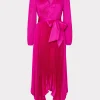 Maxi Dresses-MILLY Liora Satin Pleated Dress Fuchsia