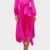 Maxi Dresses-MILLY Liora Satin Pleated Dress Fuchsia