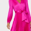 Maxi Dresses-MILLY Liora Satin Pleated Dress Fuchsia