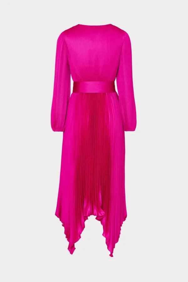 Maxi Dresses-MILLY Liora Satin Pleated Dress Fuchsia