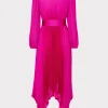 Pink Dresses-MILLY Liora Satin Pleated Dress Fuchsia