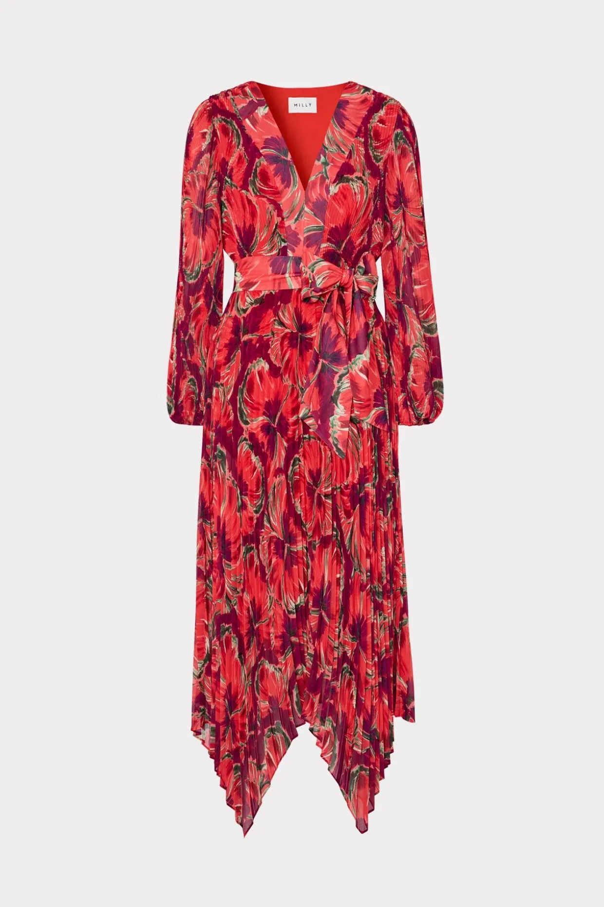 liora_windmill_floral_ple_0.webp Jumpsuits & Rompers-MILLY Liora Windmill Floral Pleated Dress Red Multi