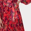 Jumpsuits & Rompers-MILLY Liora Windmill Floral Pleated Dress Red Multi