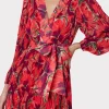 Maxi Dresses-MILLY Liora Windmill Floral Pleated Dress Red Multi