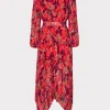 Maxi Dresses-MILLY Liora Windmill Floral Pleated Dress Red Multi