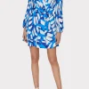 Mini Dresses-MILLY Liv Brushstroke Pleated Dress Blue Multi