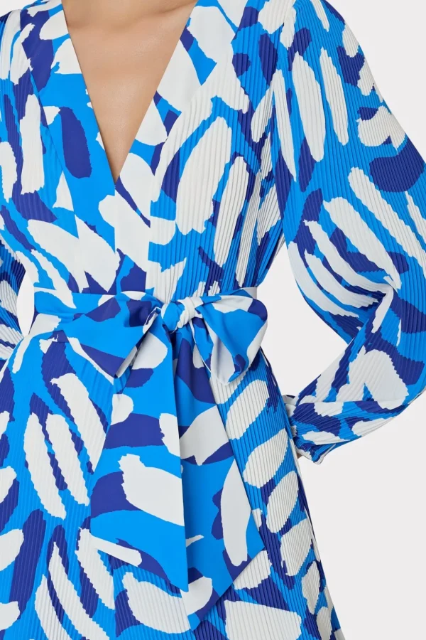 Day Dresses-MILLY Liv Brushstroke Pleated Dress Blue Multi