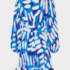 Mini Dresses-MILLY Liv Brushstroke Pleated Dress Blue Multi