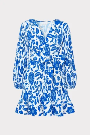 Day Dresses-MILLY Liv Flowers Of Spain Pleated Dress Blue/White