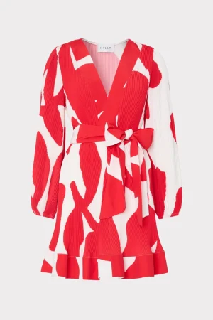 liv_grand_foliage_pleated_0-2.webp Cocktail Dresses-MILLY Liv Grand Foliage Pleated Dress Red/White