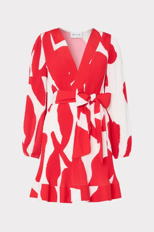 liv_grand_foliage_pleated_0-2.webp Cocktail Dresses-MILLY Liv Grand Foliage Pleated Dress Red/White