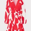 Mini Dresses-MILLY Liv Grand Foliage Pleated Dress Red/White