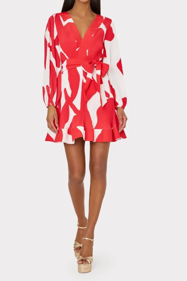 liv_grand_foliage_pleated_1-2.webp Cocktail Dresses-MILLY Liv Grand Foliage Pleated Dress Red/White