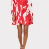 Mini Dresses-MILLY Liv Grand Foliage Pleated Dress Red/White