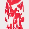 Day Dresses-MILLY Liv Grand Foliage Pleated Dress Red/White