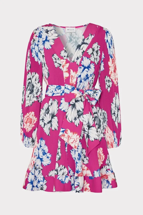 liv_petals_in_bloom_pleat_0-5.webp Mini Dresses-MILLY Liv Petals In Bloom Pleated Dress Pink Multi