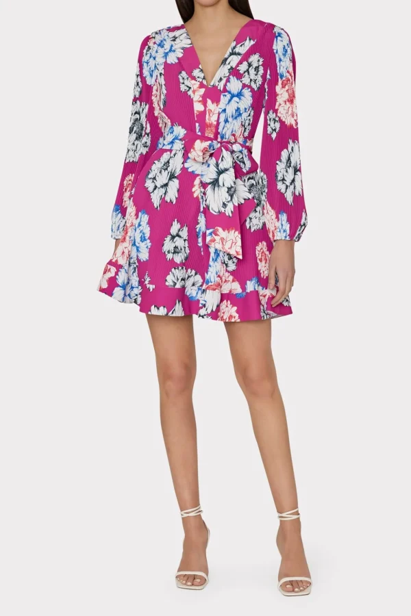 liv_petals_in_bloom_pleat_1-5.webp Mini Dresses-MILLY Liv Petals In Bloom Pleated Dress Pink Multi