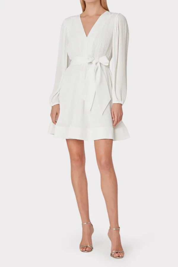 Cocktail Dresses-MILLY Liv Pleated Dress White