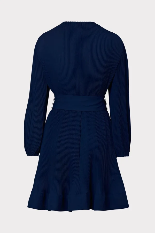 liv_pleated_dress_3-4.webp Day Dresses-MILLY Liv Pleated Dress Navy