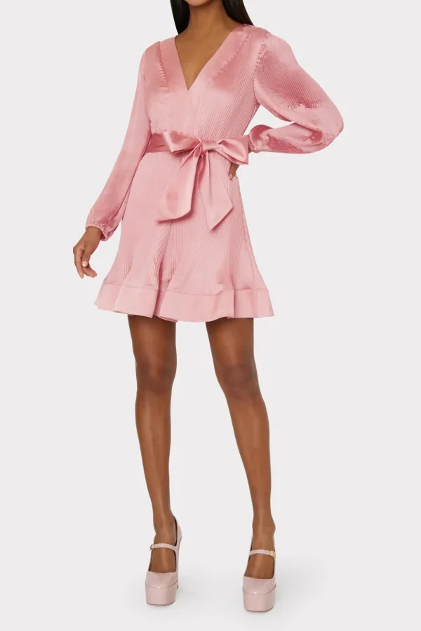 liv_satin_pleated_dress_1.webp Pink Dresses-MILLY Liv Satin Pleated Dress Rose Gold