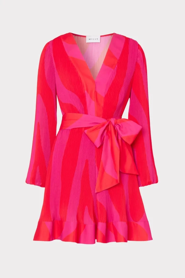liv_zebra_pleated_dress_0-1.webp Day Dresses-MILLY Liv Zebra Pleated Dress Milly Pink Multi