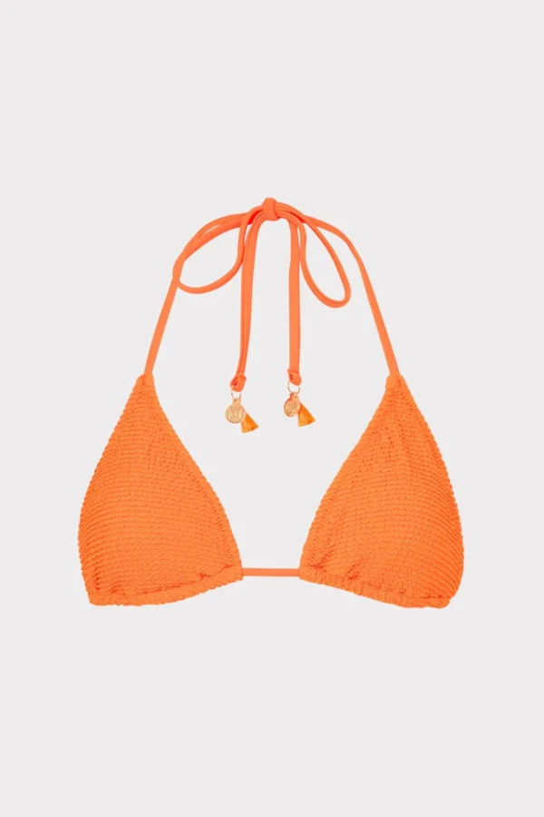 Jumpsuits & Rompers-MILLY Lori Textured Triangle Bikini Top Neon Orange