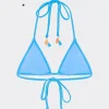 Jumpsuits & Rompers-MILLY Lori Textured Triangle Bikini Top Blue