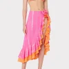 Jumpsuits & Rompers-MILLY Lurex Stripe Ruffle Wrap Skirt Neon Pink/Orange