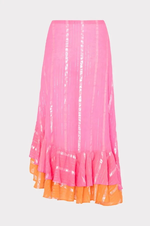 lurex_stripe_ruffle_wrap__3.webp Cover-Ups-MILLY Lurex Stripe Ruffle Wrap Skirt Neon Pink/Orange