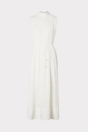 Day Dresses-MILLY Melina Solid Pleated Dress White
