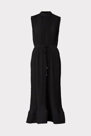 Day Dresses-MILLY Melina Solid Pleated Dress Black