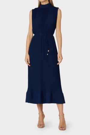 melina_solid_pleated_dres_0-9.webp Guest Of Dresses-MILLY Melina Solid Pleated Dress Navy