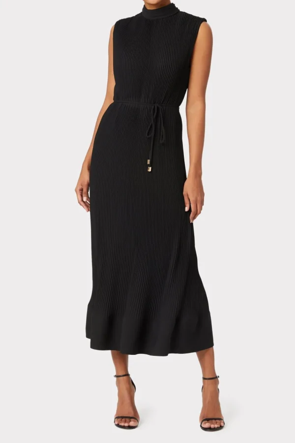 melina_solid_pleated_dres_1-6.webp Day Dresses-MILLY Melina Solid Pleated Dress Black